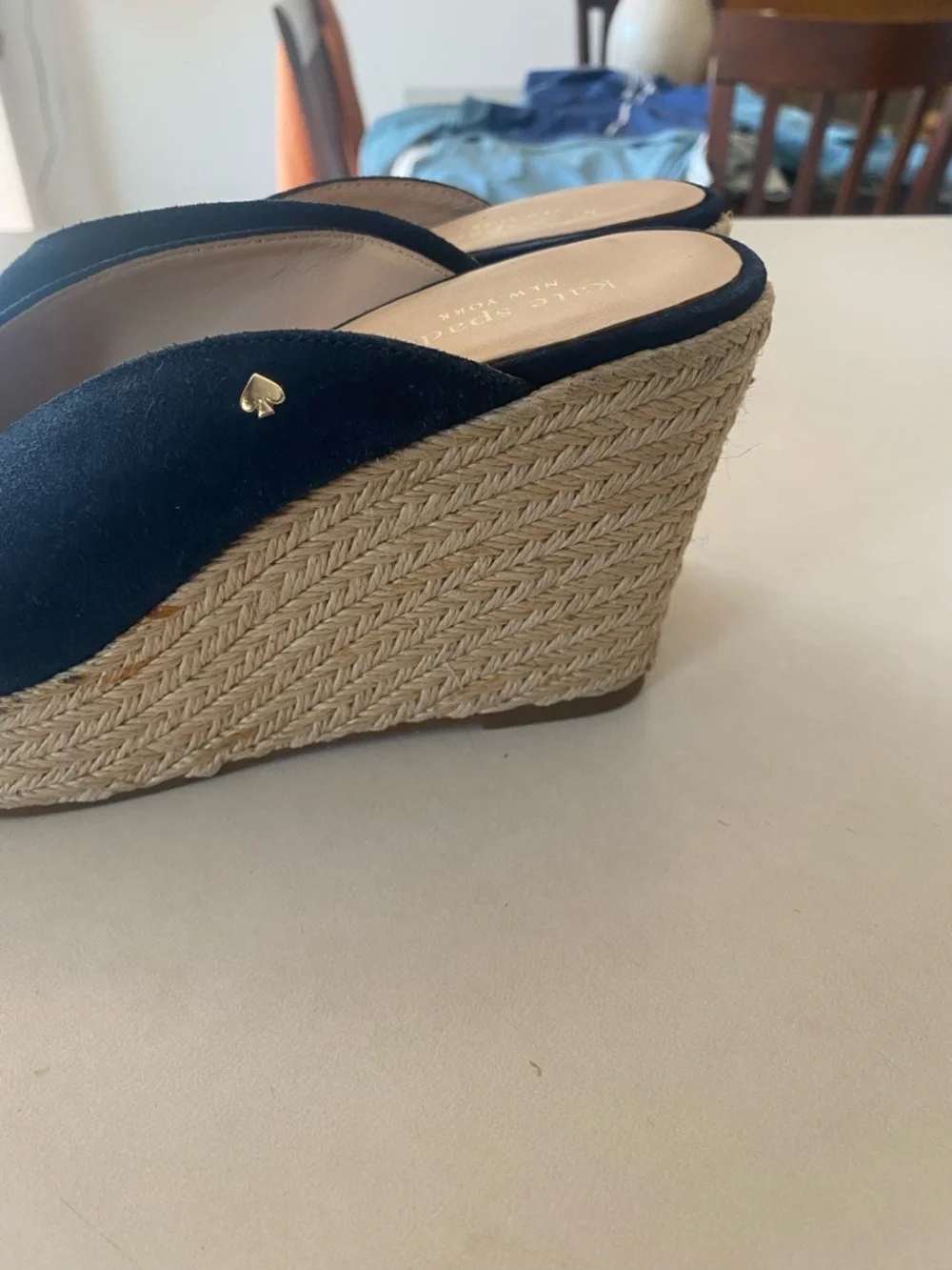 KATE SPADE THEA WEDGE ESPADRILLE SANDAL HEEL SUEDE NAVY WOMENS SZ 8